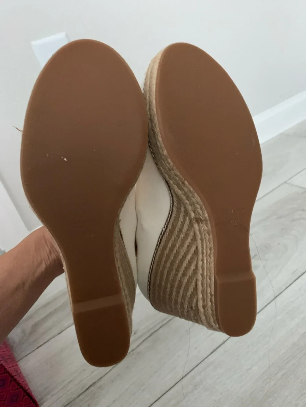Tory Burch Ivory Canvas Peep-Toe Wedge Espadrilles